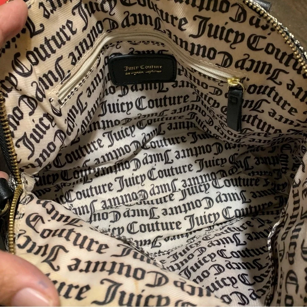 Juicy Couture Signature Gray Black Printed Canvas shoulder purse